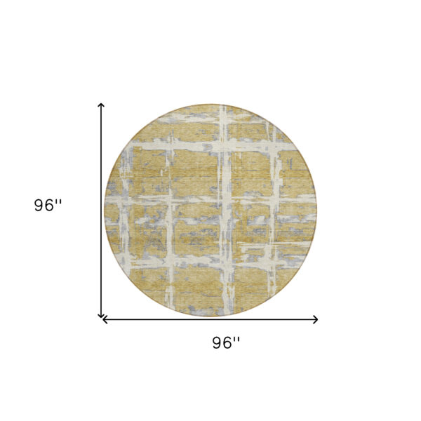 8' Gold Beige And Gray Round Striped Washable Indoor Outdoor Area Rug