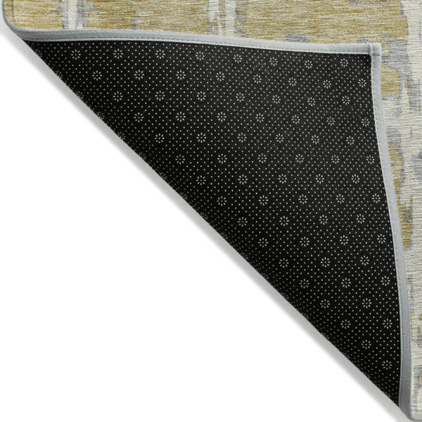 8' Gold Beige And Gray Round Striped Washable Indoor Outdoor Area Rug