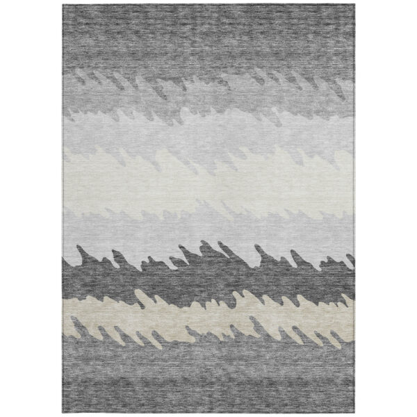 9' X 12' Gray Silver And Charcoal Striped Washable Indoor Outdoor Area Rug