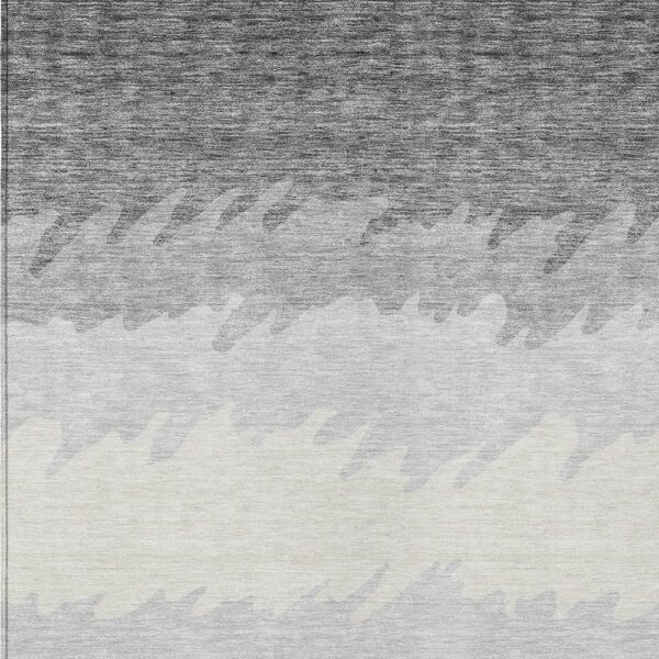 9' X 12' Gray Silver And Charcoal Striped Washable Indoor Outdoor Area Rug