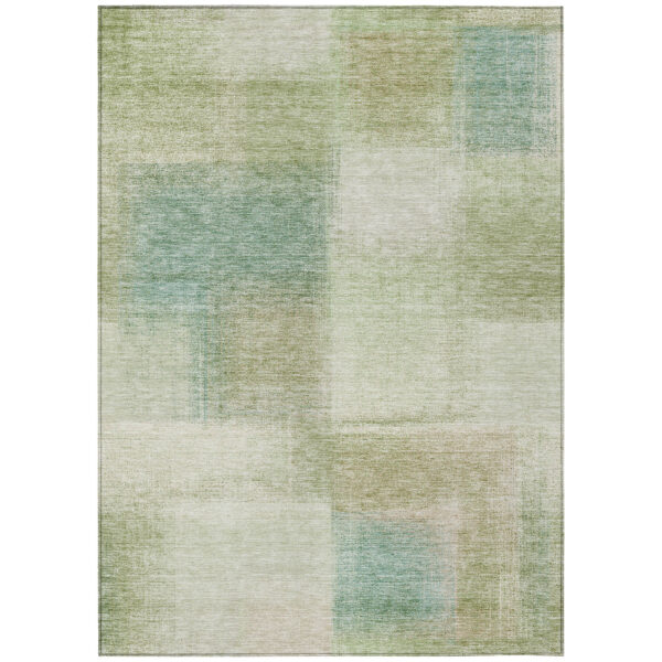 10' X 14' Artichoke Green And Beige Abstract Washable Indoor Outdoor Area Rug