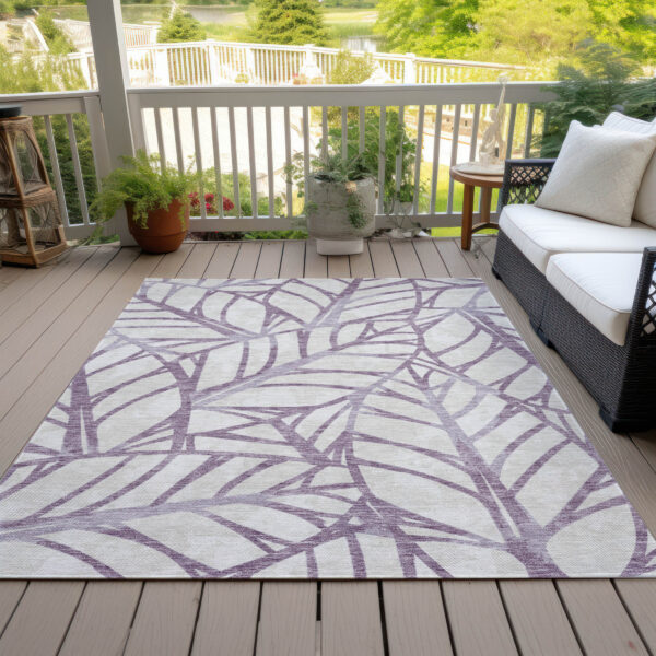 5' X 8' Purple Lavender And Beige Floral Washable Indoor Outdoor Area Rug