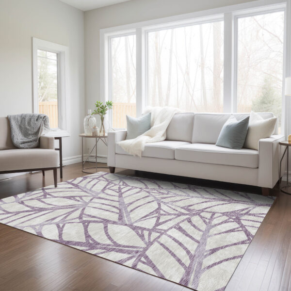 5' X 8' Purple Lavender And Beige Floral Washable Indoor Outdoor Area Rug