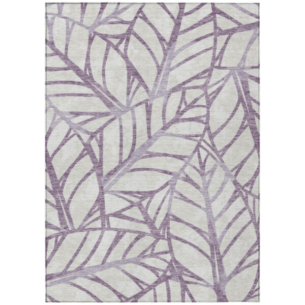 5' X 8' Purple Lavender And Beige Floral Washable Indoor Outdoor Area Rug