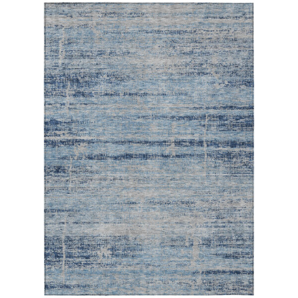 3' X 5' Sky Blue And Navy Blue Abstract Washable Indoor Outdoor Area Rug