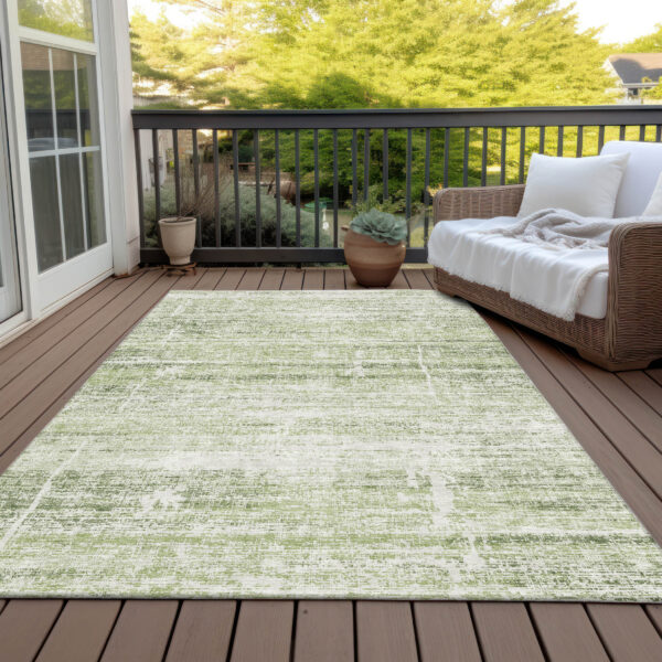 10' X 14' Artichoke Green Green And Ivory Abstract Washable Indoor Outdoor Area Rug