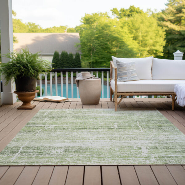 10' X 14' Artichoke Green Green And Ivory Abstract Washable Indoor Outdoor Area Rug