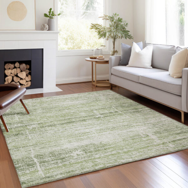 10' X 14' Artichoke Green Green And Ivory Abstract Washable Indoor Outdoor Area Rug