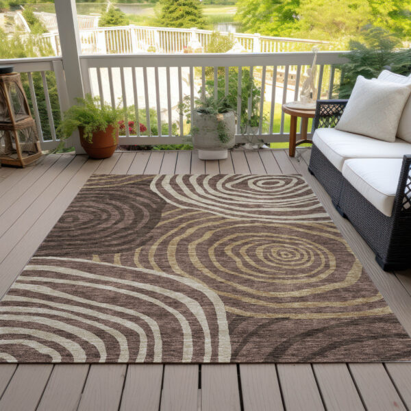 10' X 14' Brown And Taupe Abstract Washable Indoor Outdoor Area Rug
