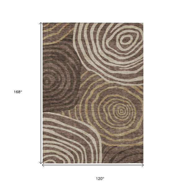 10' X 14' Brown And Taupe Abstract Washable Indoor Outdoor Area Rug