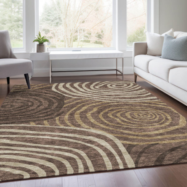 10' X 14' Brown And Taupe Abstract Washable Indoor Outdoor Area Rug