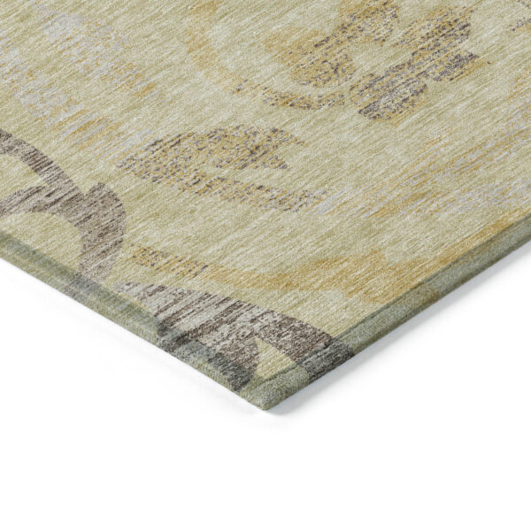 9' X 12' Gold Beige And Taupe Floral Washable Indoor Outdoor Area Rug