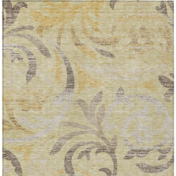 9' X 12' Gold Beige And Taupe Floral Washable Indoor Outdoor Area Rug