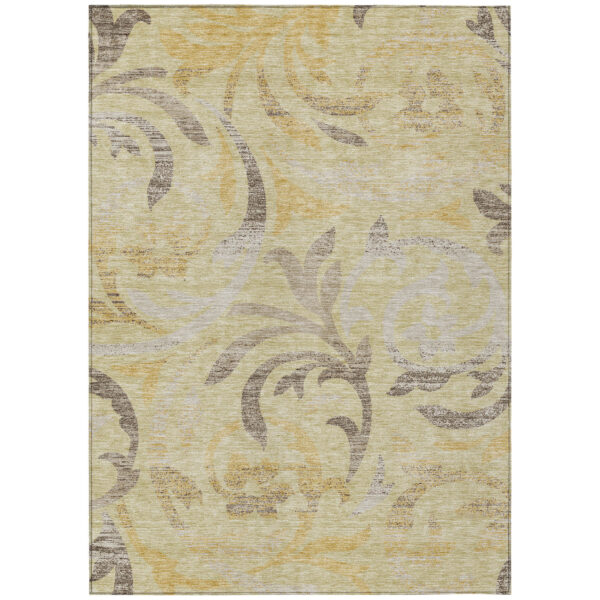 9' X 12' Gold Beige And Taupe Floral Washable Indoor Outdoor Area Rug
