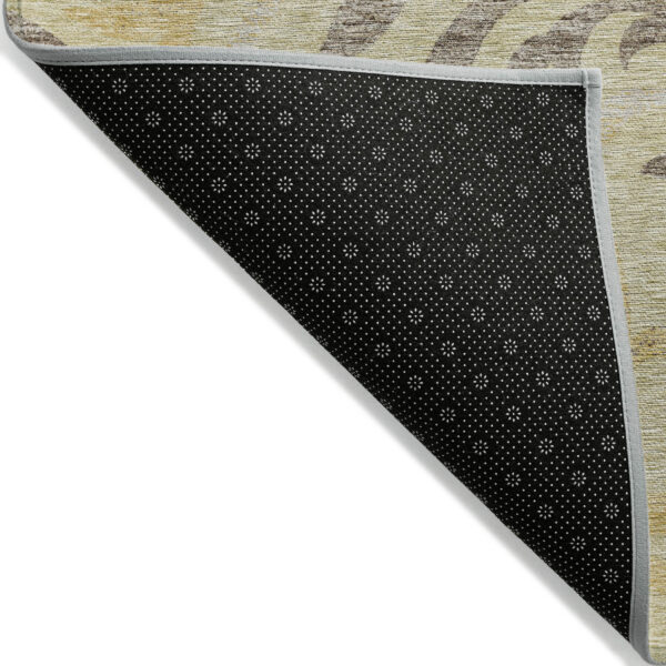 9' X 12' Gold Beige And Taupe Floral Washable Indoor Outdoor Area Rug
