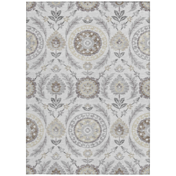 8' X 10' Silver Gray And Taupe Floral Washable Indoor Outdoor Area Rug