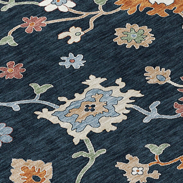 3' X 5' Black Blue And Ivory Floral Washable Indoor Outdoor Area Rug