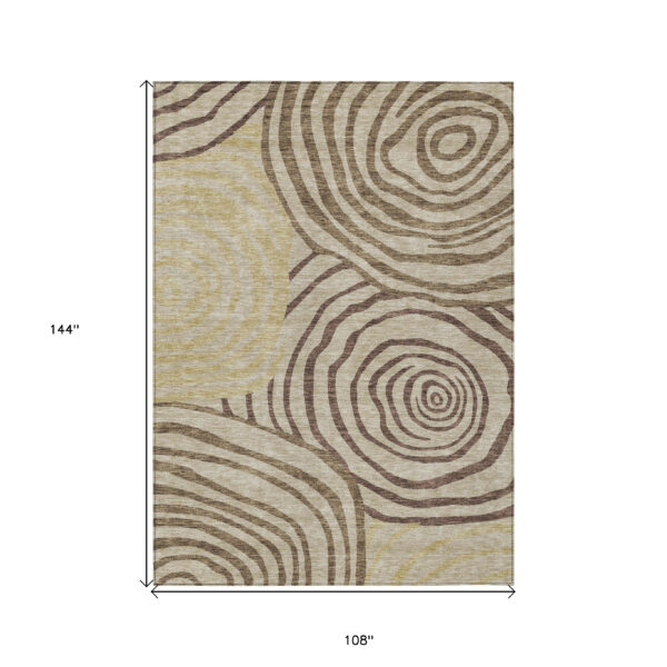 9' X 12' Brown Taupe And Beige Abstract Washable Indoor Outdoor Area Rug