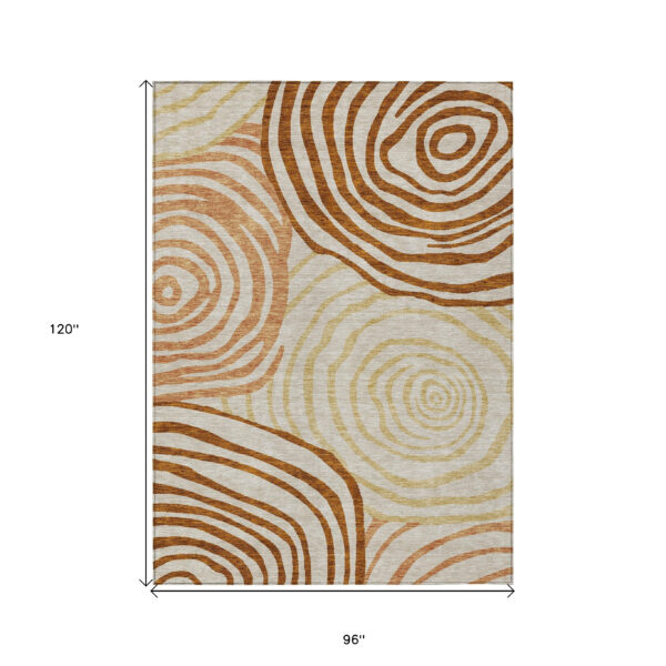 8' X 10' Terra Cotta Copper And Gold Abstract Washable Indoor Outdoor Area Rug
