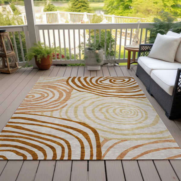 8' X 10' Terra Cotta Copper And Gold Abstract Washable Indoor Outdoor Area Rug