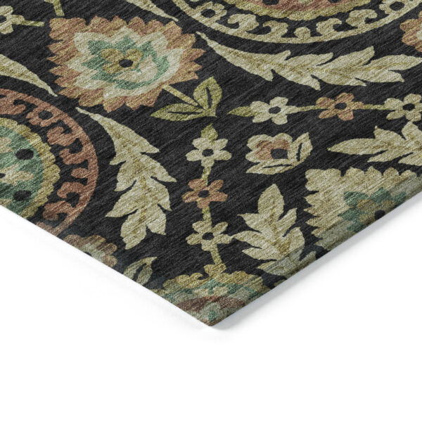 10' X 14' Black Gold And Copper Floral Washable Indoor Outdoor Area Rug