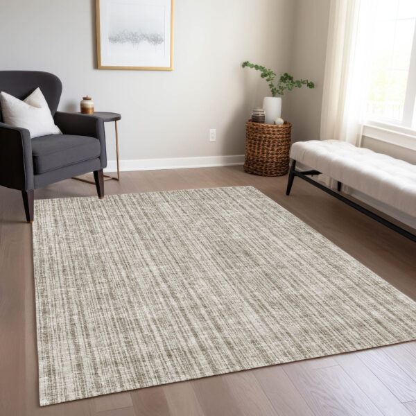 10' X 14' Taupe And Beige Striped Washable Indoor Outdoor Area Rug
