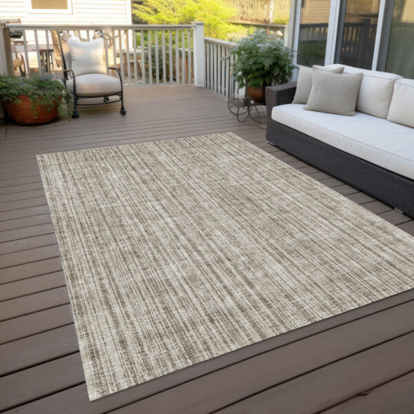 10' X 14' Taupe And Beige Striped Washable Indoor Outdoor Area Rug