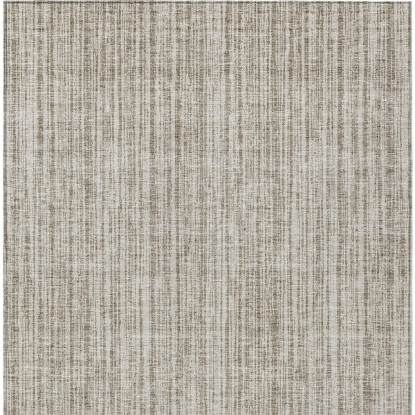 10' X 14' Taupe And Beige Striped Washable Indoor Outdoor Area Rug