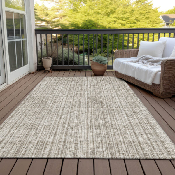 10' X 14' Taupe And Beige Striped Washable Indoor Outdoor Area Rug