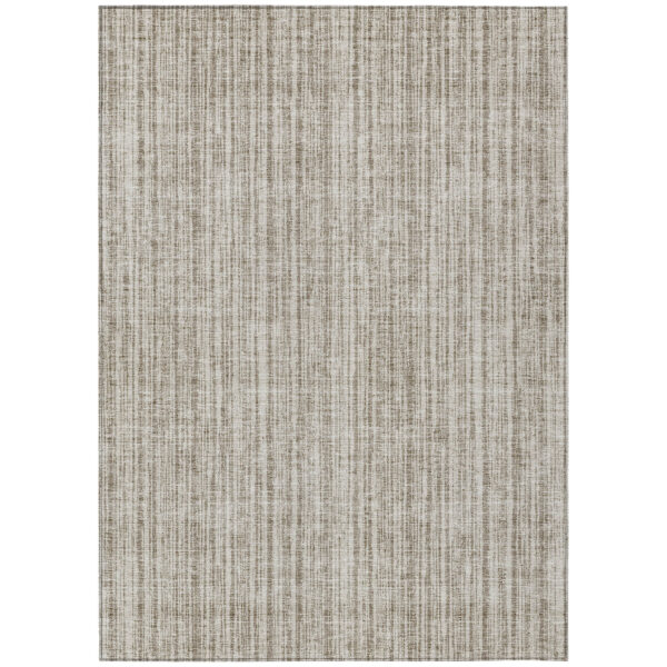 10' X 14' Taupe And Beige Striped Washable Indoor Outdoor Area Rug