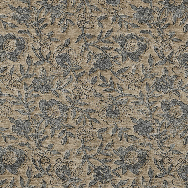 8' X 10' Khaki Beige And Gray Floral Washable Indoor Outdoor Area Rug