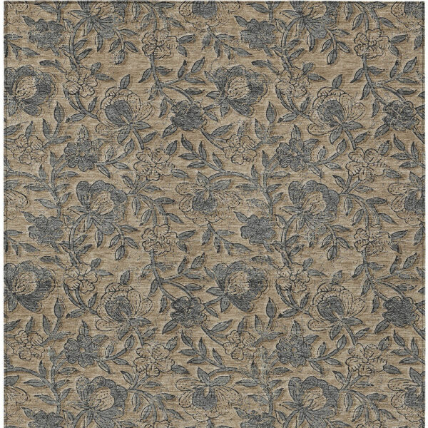 8' X 10' Khaki Beige And Gray Floral Washable Indoor Outdoor Area Rug