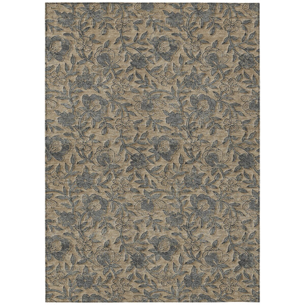 8' X 10' Khaki Beige And Gray Floral Washable Indoor Outdoor Area Rug