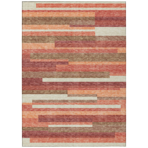 10' X 14' Coral Peach And Taupe Striped Washable Indoor Outdoor Area Rug