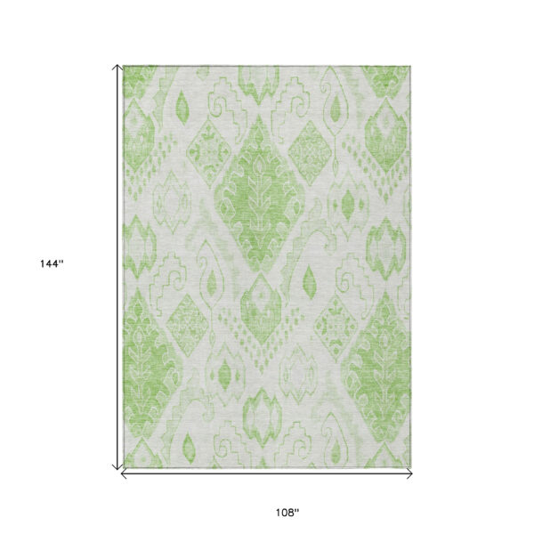 9' X 12' Artichoke Green Mint Green And Ivory Moroccan Washable Indoor Outdoor Area Rug