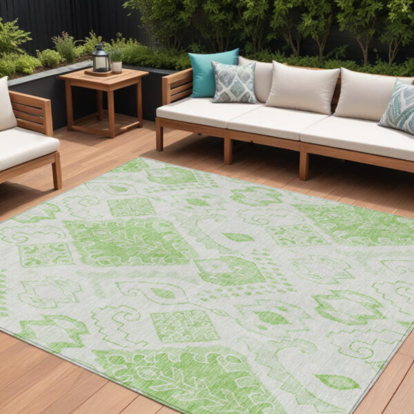 9' X 12' Artichoke Green Mint Green And Ivory Moroccan Washable Indoor Outdoor Area Rug