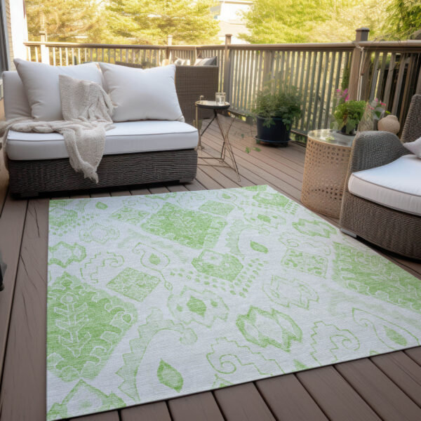 9' X 12' Artichoke Green Mint Green And Ivory Moroccan Washable Indoor Outdoor Area Rug