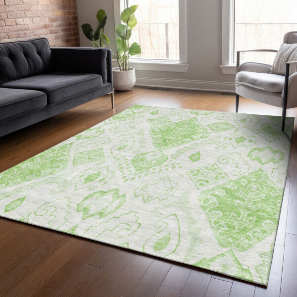 9' X 12' Artichoke Green Mint Green And Ivory Moroccan Washable Indoor Outdoor Area Rug
