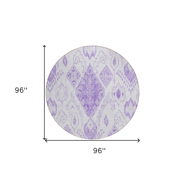 8' Purple Lavender And Ivory Round Moroccan Washable Indoor Outdoor Area Rug
