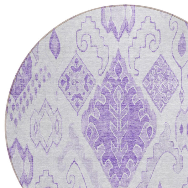 8' Purple Lavender And Ivory Round Moroccan Washable Indoor Outdoor Area Rug