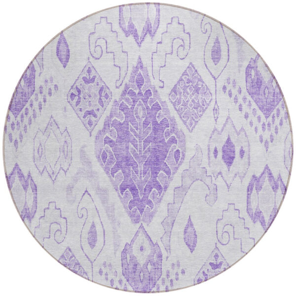 8' Purple Lavender And Ivory Round Moroccan Washable Indoor Outdoor Area Rug