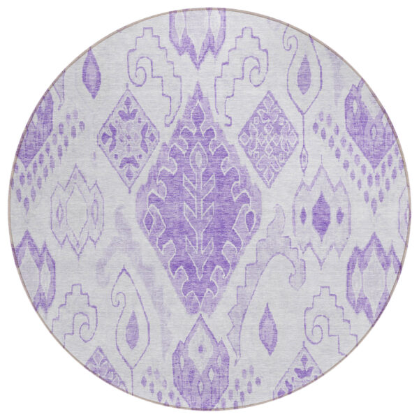 8' Purple Lavender And Ivory Round Moroccan Washable Indoor Outdoor Area Rug