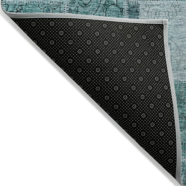 10' X 14' Teal Blue Aqua And Charcoal Patchwork Washable Indoor Outdoor Area Rug