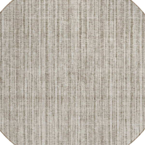 8' Taupe And Beige Round Striped Washable Indoor Outdoor Area Rug