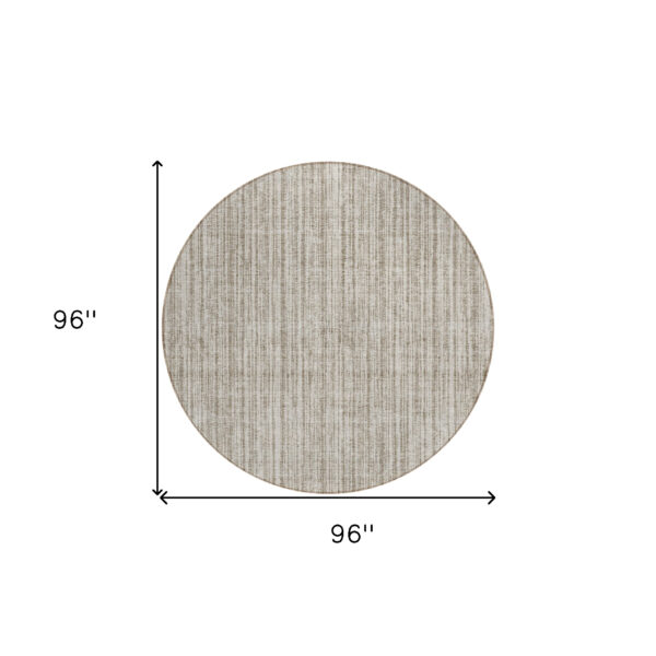 8' Taupe And Beige Round Striped Washable Indoor Outdoor Area Rug