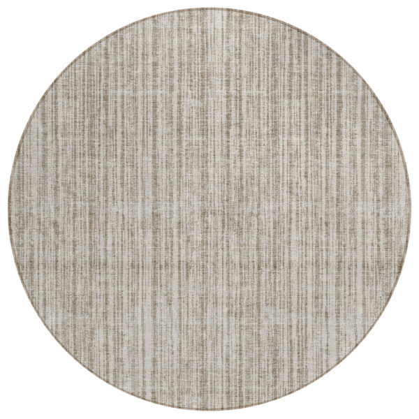 8' Taupe And Beige Round Striped Washable Indoor Outdoor Area Rug