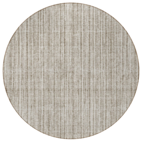 8' Taupe And Beige Round Striped Washable Indoor Outdoor Area Rug