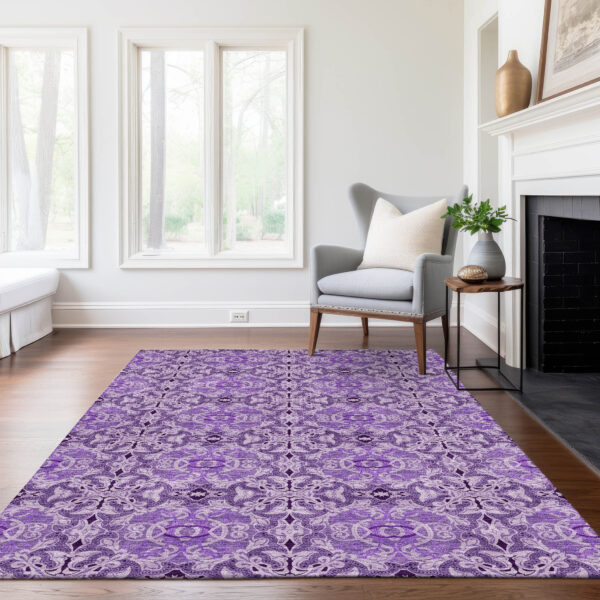5' X 8' Purple And Lavender Medallion Washable Indoor Outdoor Area Rug