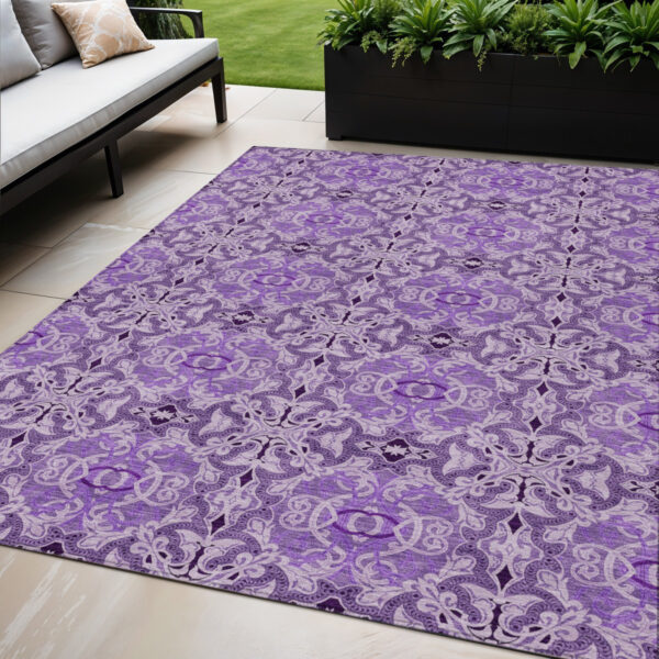 5' X 8' Purple And Lavender Medallion Washable Indoor Outdoor Area Rug