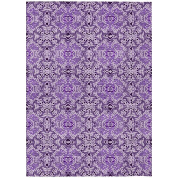 5' X 8' Purple And Lavender Medallion Washable Indoor Outdoor Area Rug